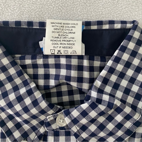HPI Shirt Men's Medium Navy & White Check Button Up Short Sleeve MINT‼️ # - Picture 7 of 10